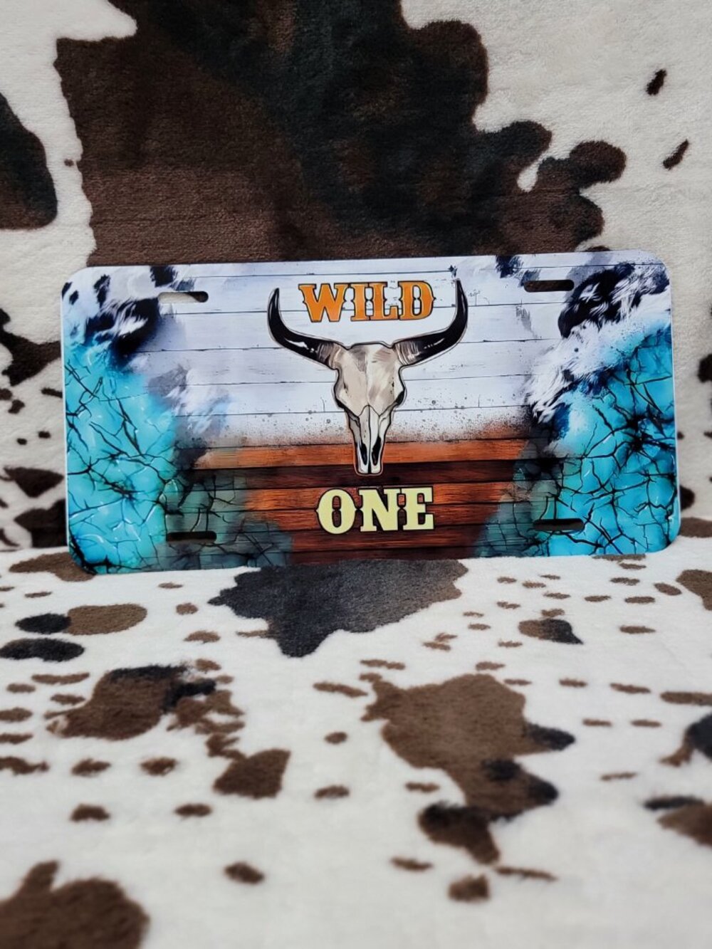 Wild One Bull Skull Western Car Tag Handmade Vehicle License Plate